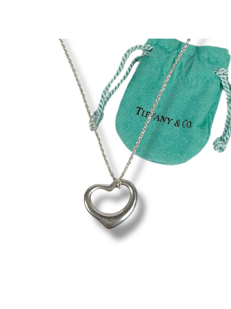 Tiffany & Co Open Heart Necklace Motif Engraved Silver Sv